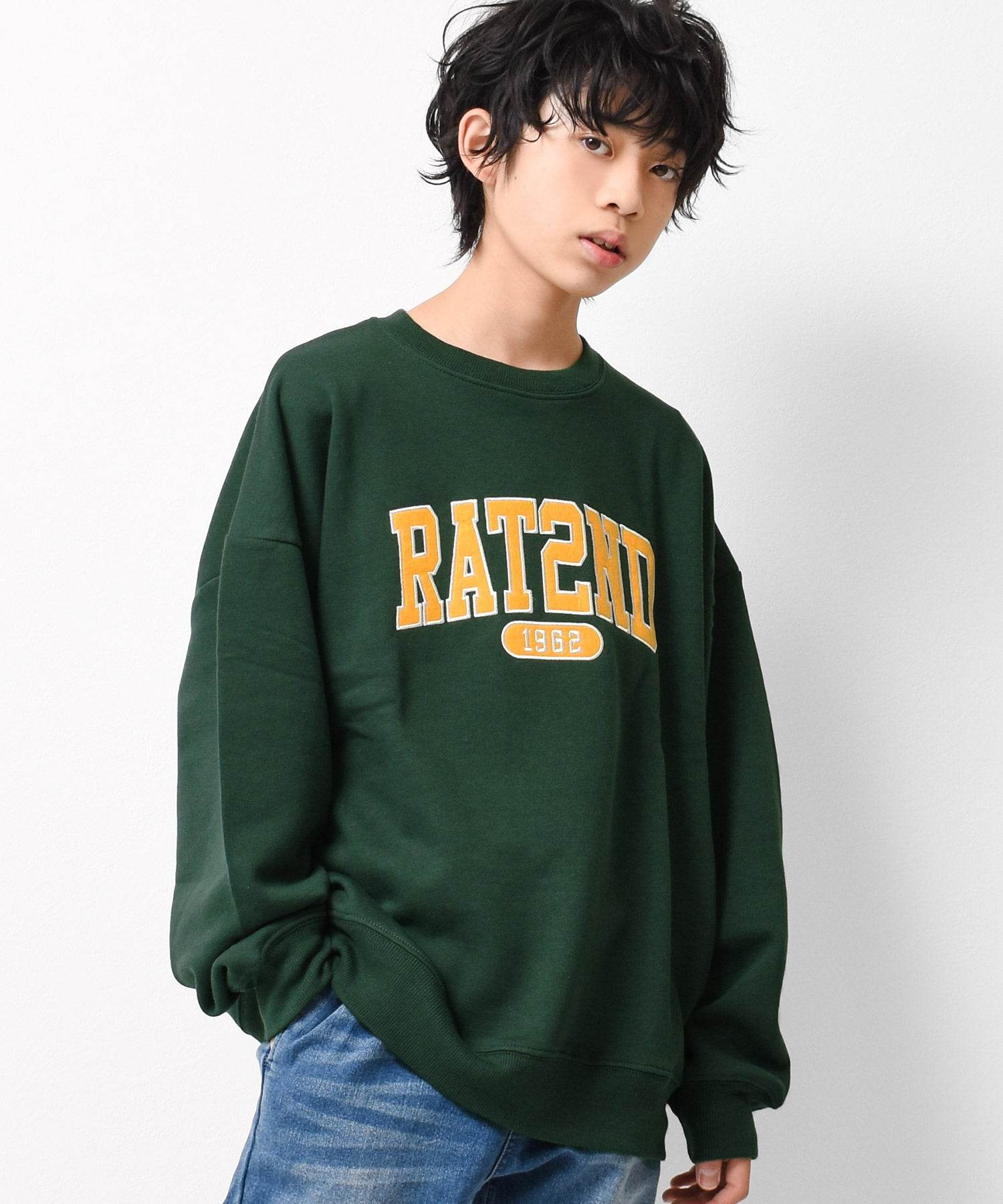 ラット エフェクト RAT EFFECT 裏起毛アーチロゴ刺繍トレーナー,ダークグリーン