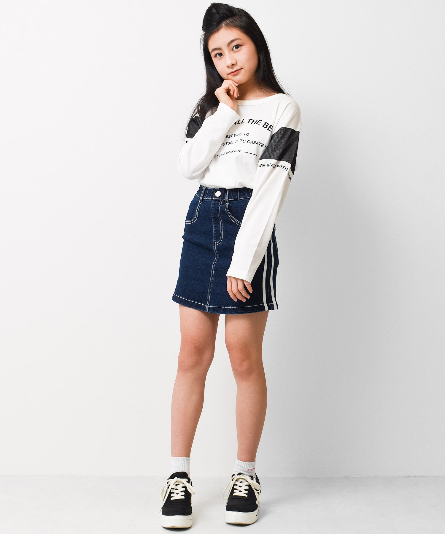 リコ シュクレ RiCO SUCRE デニムサイドライン台形スカート