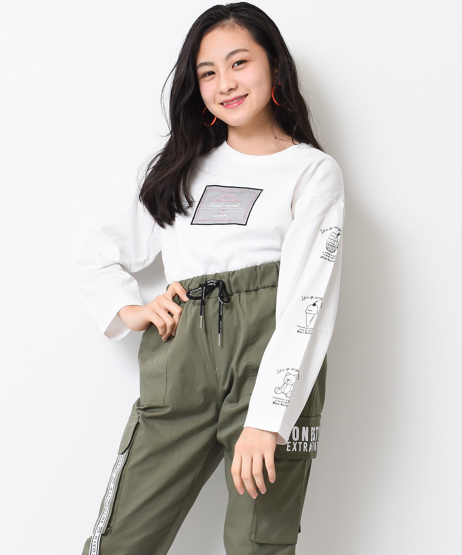 リコ シュクレ RiCO SUCRE チュールボックスアップリケロングTシャツ,オフホワイト