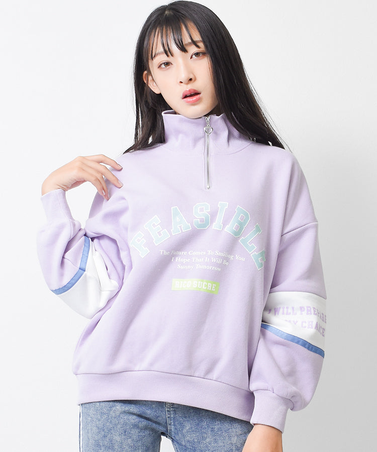 リコ シュクレ RiCO SUCRE 裏起毛ハーフZIPキリカエトレーナー (ラベンダー) ラベンダー