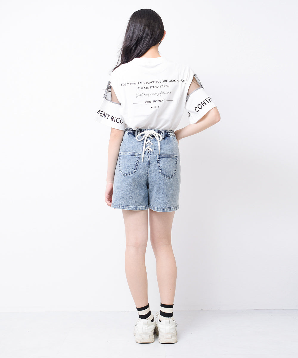 リコ シュクレ RiCO SUCRE バックレースアップデニムショートパンツ