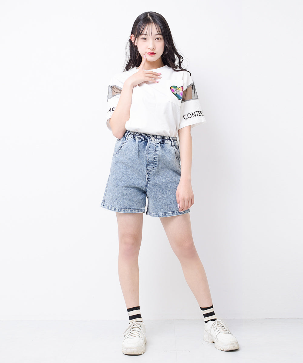 リコ シュクレ RiCO SUCRE バックレースアップデニムショートパンツ