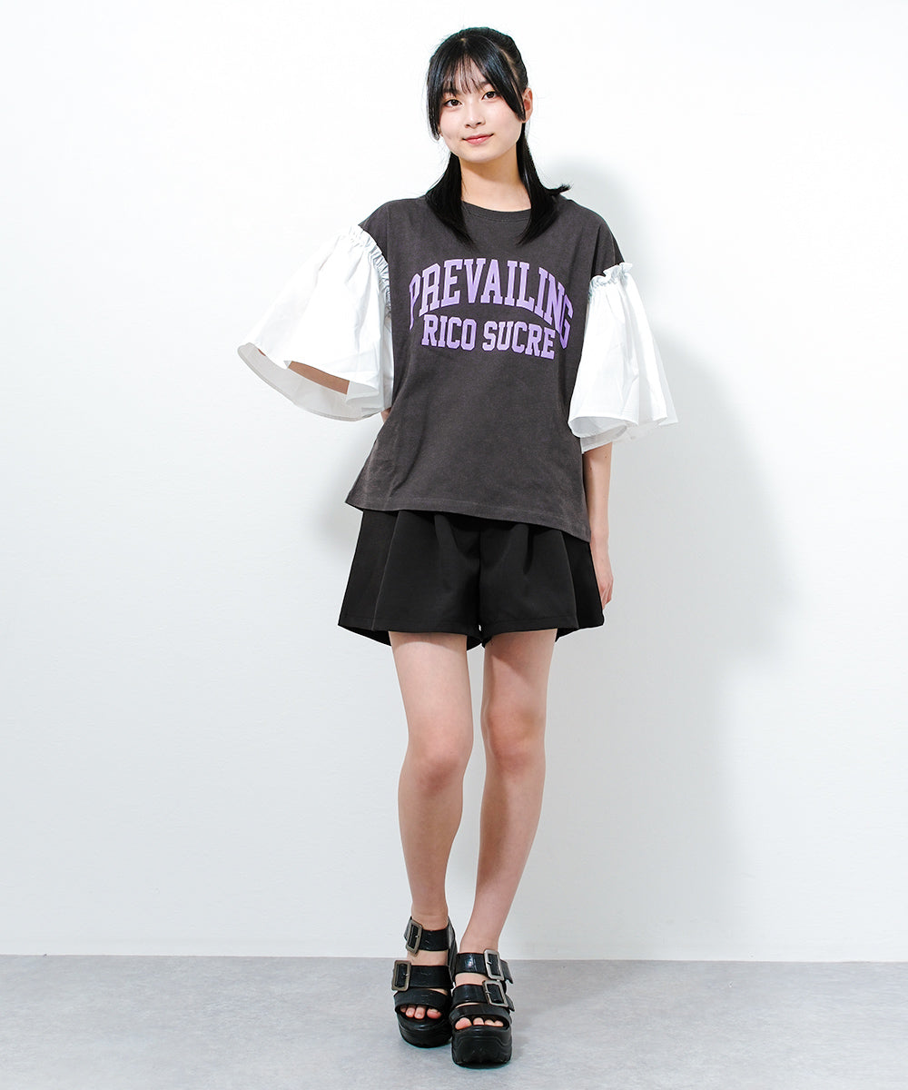 リコ シュクレ RiCO SUCRE カレッジロゴ袖フレアTシャツ