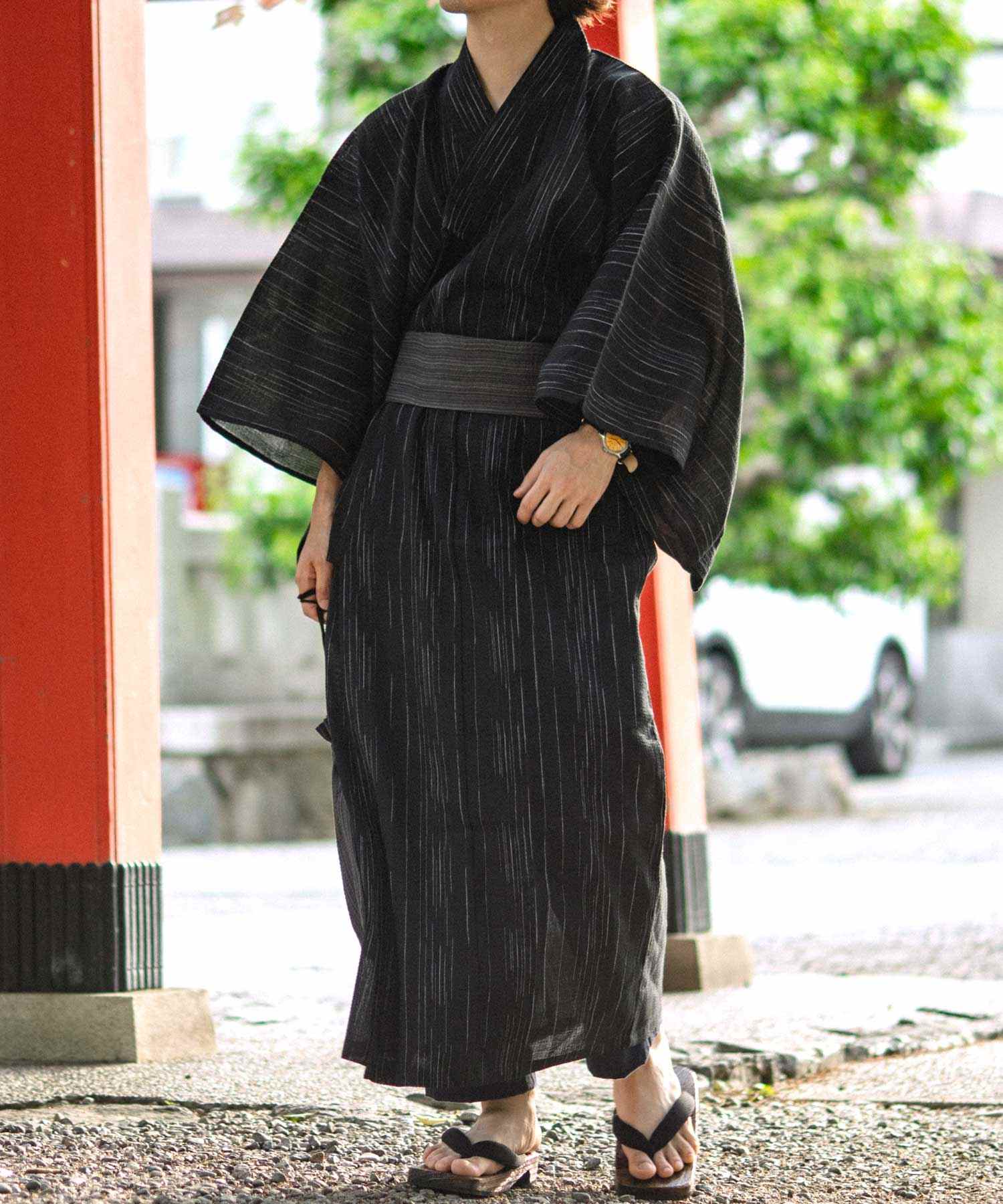 シトリー SITRY 【SITRY】しじら織り 浴衣 4点セット メンズ 紳士 浴衣 祭り 花火 行楽 夏休み,ブラック