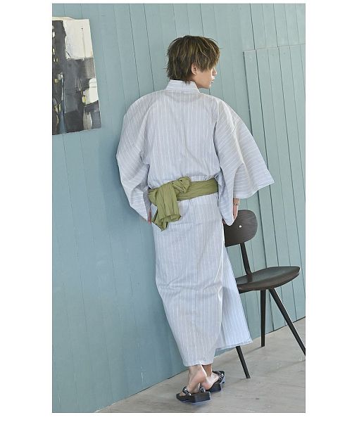 Ryuyu Rew-You Yukata Yukata blue white Stripe Men's Simple Cotton Linen High Quality Elegant with Obi Ryuyu