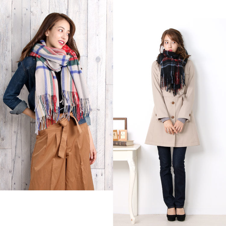 フィローモ Filomo カシミヤ混タータンチェック柄ストール (006ブラック系No.2) 006ブラック系No.2