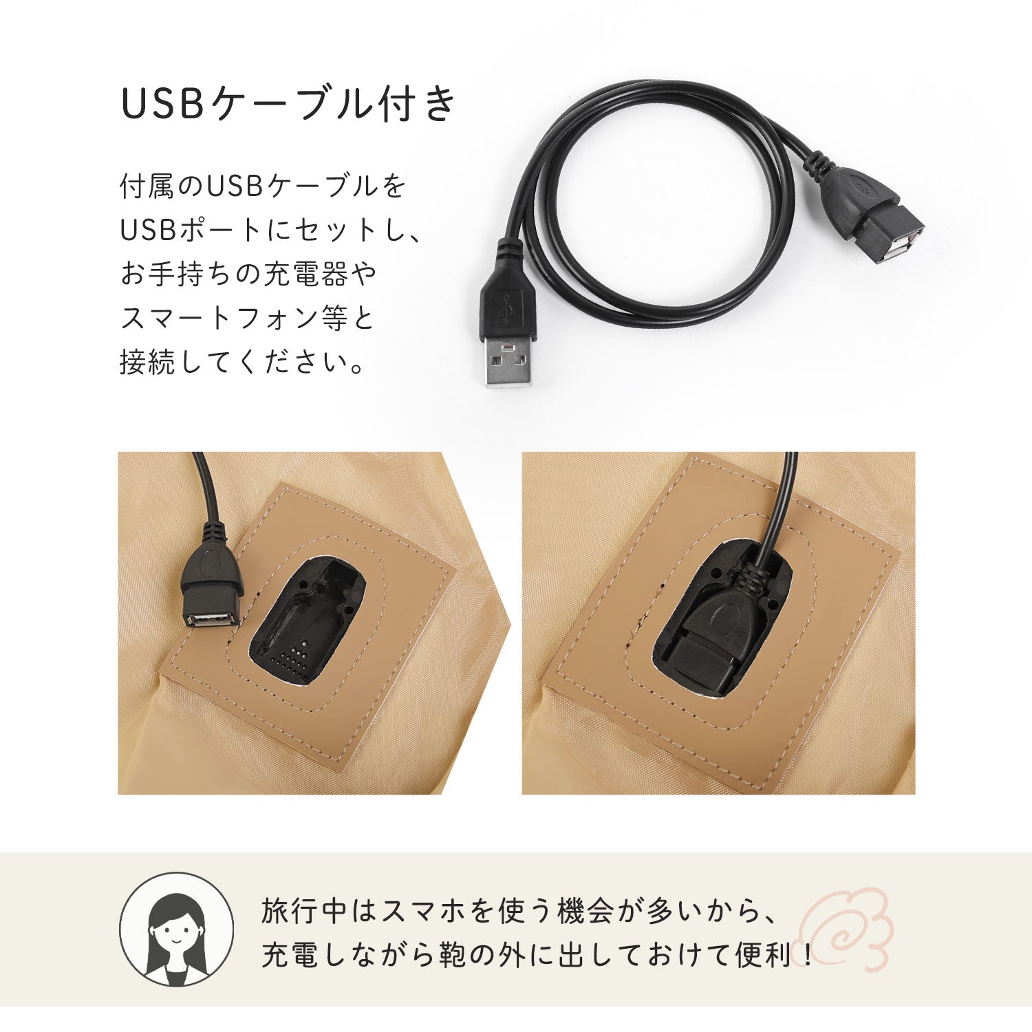 ミアボルサ Mia Borsa 折りたたみ 軽量ボストンバッグ USBポート付き キャリーオン (ベージュ) ベージュ
