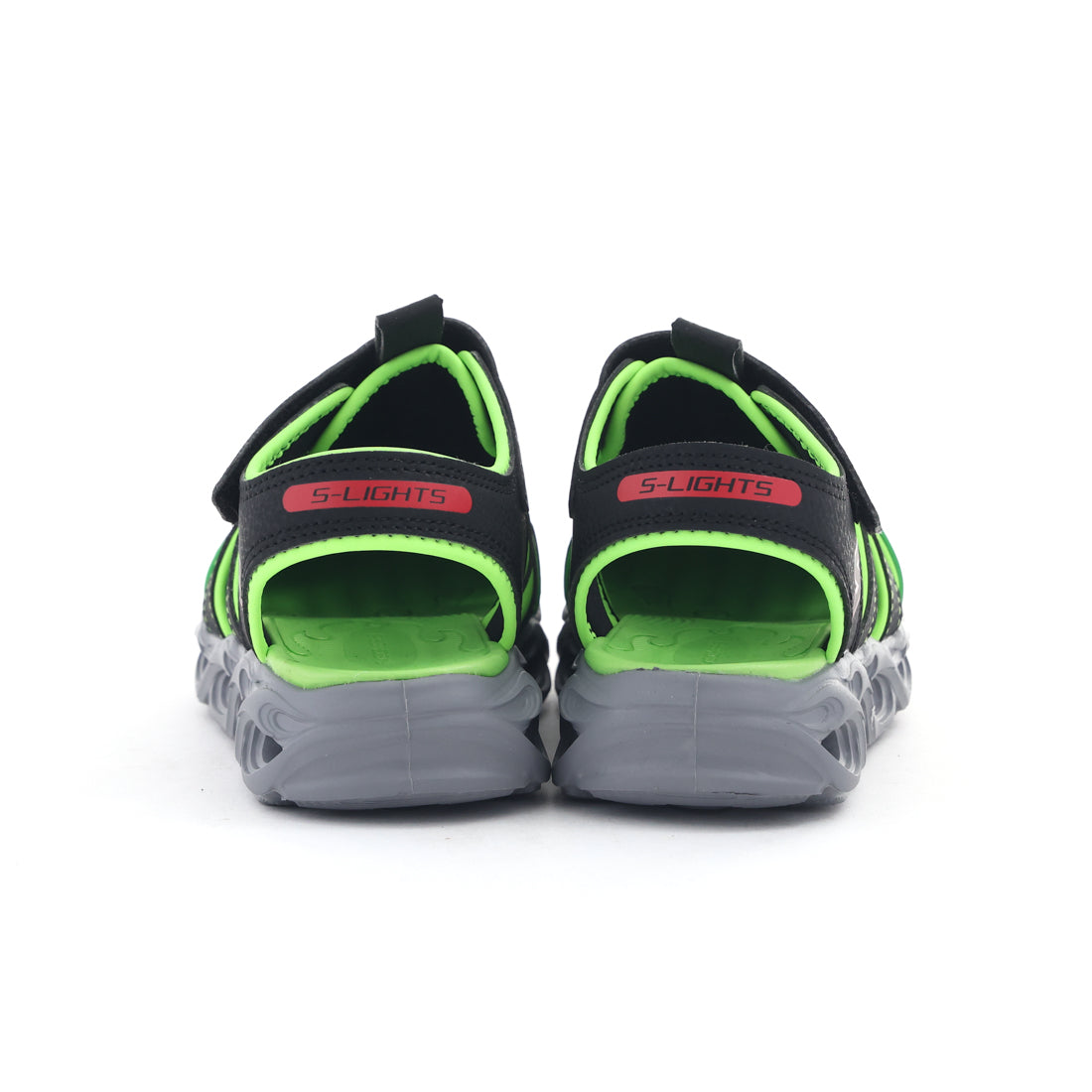 スケッチャーズ SKECHERS ジュニア キッズ 子供靴 男の子 サンダル Sライツ サーモフラッシュ ハイドロフレア 400613L 光る靴 恐竜 (ブラック/ライム) ブラック/ライム