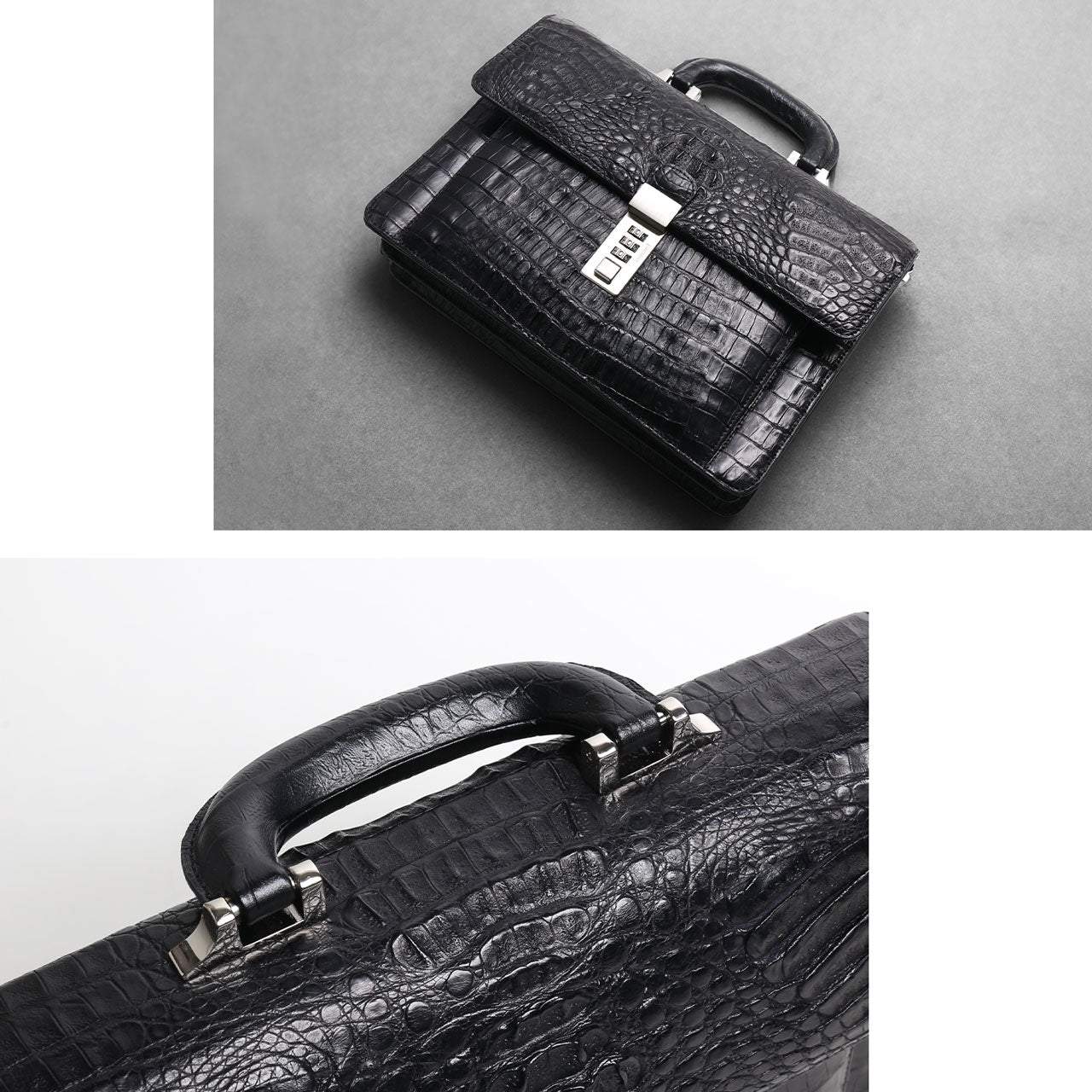 サンキョウショウカイ 三京商会 カイマン牛革 型押し 鍵付き メンズ ビジネスバッグ (ブラック) ブラック