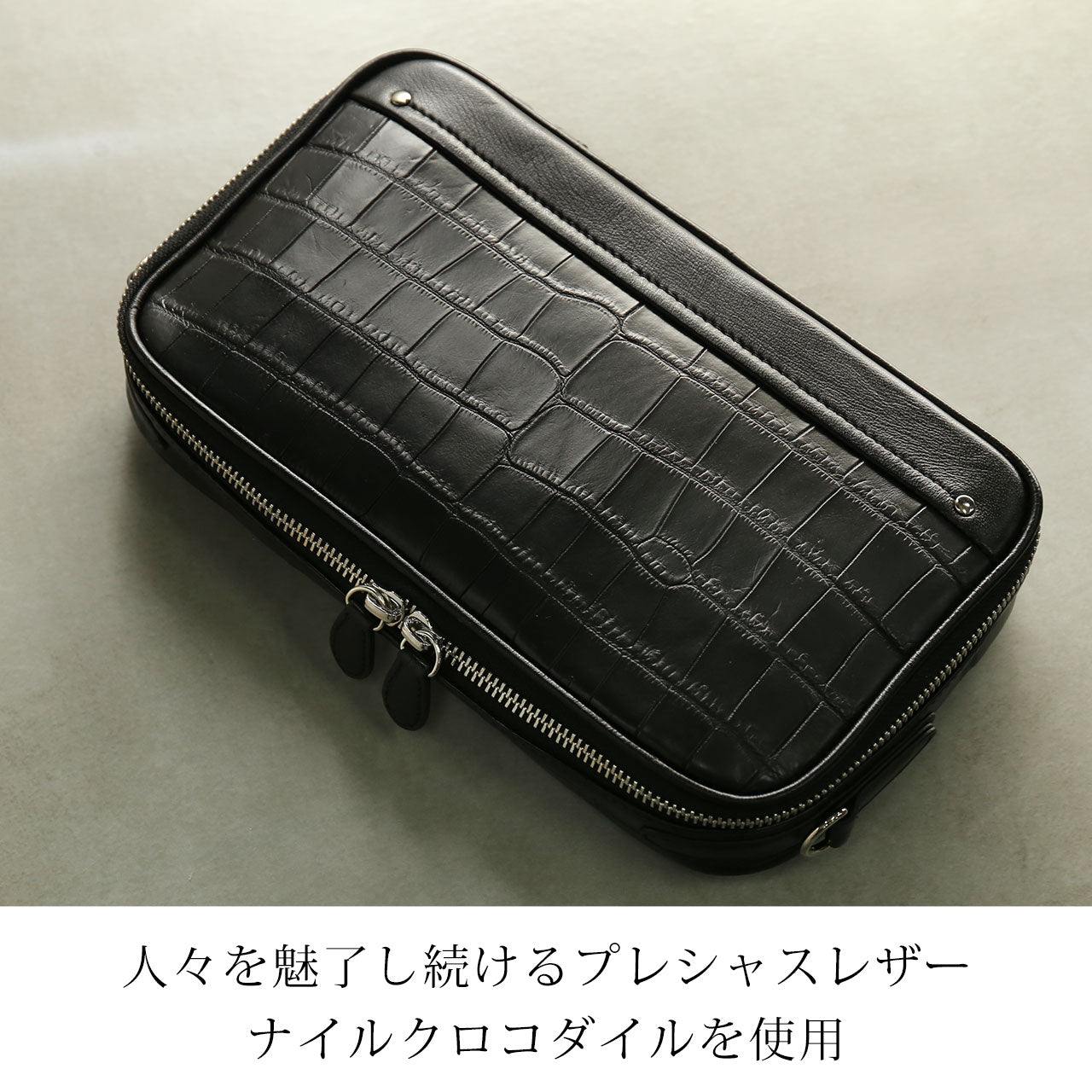 サンキョウショウカイ 三京商会 クロコダイルレザー2way クラッチバッグ ボディバッグ メンズ (ブラック) ブラック