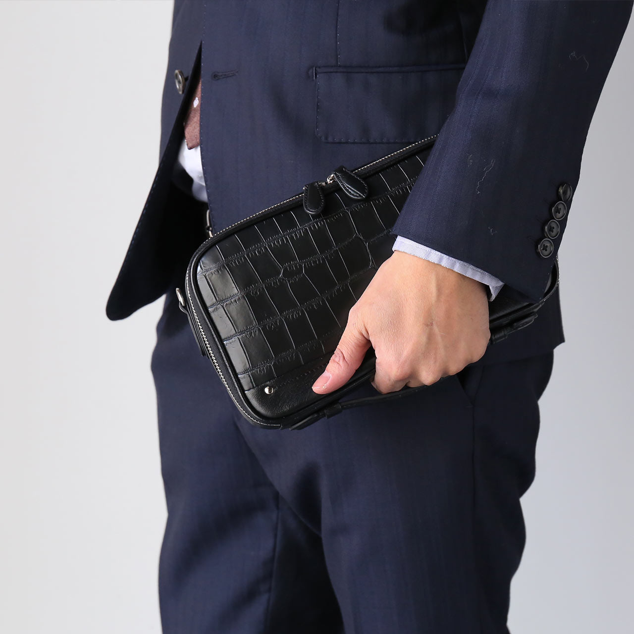 サンキョウショウカイ 三京商会 クロコダイルレザー2way クラッチバッグ ボディバッグ メンズ (ブラック) ブラック