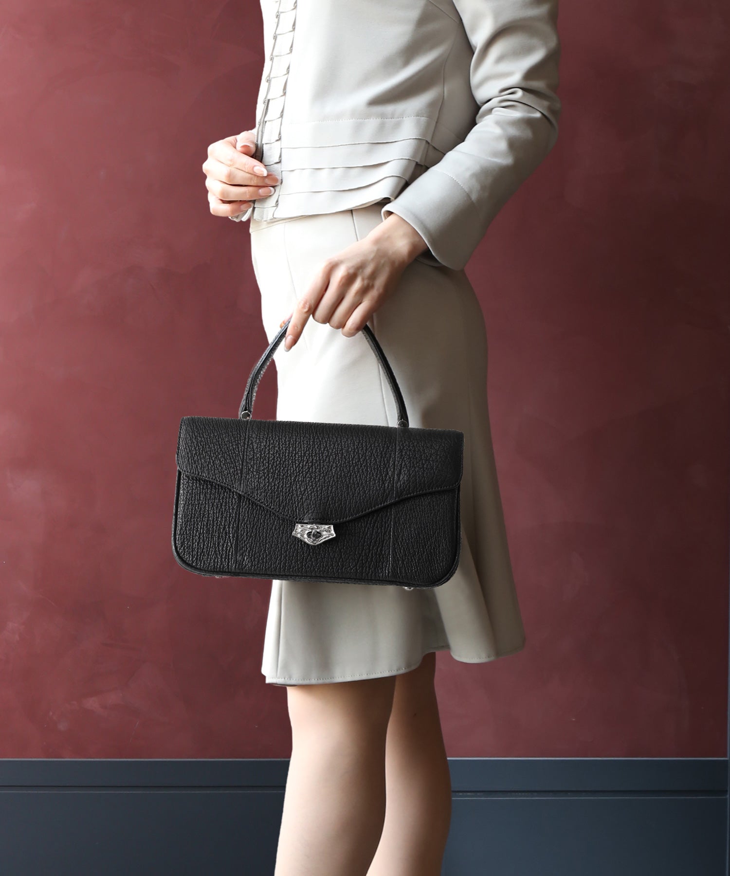 Sankyo Shokai Shark Leather Black Formal Bag Made in Japan