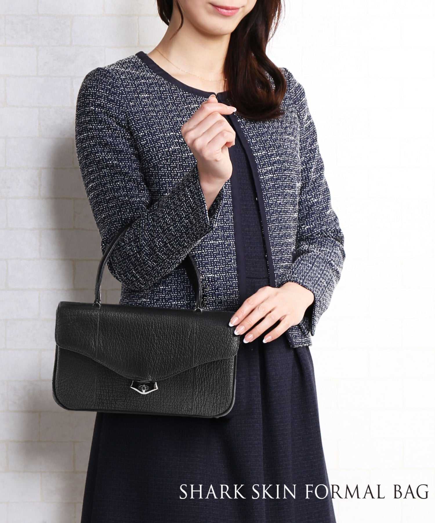 サンキョウショウカイ 三京商会 シャークレザーブラックフォーマルバッグ日本製