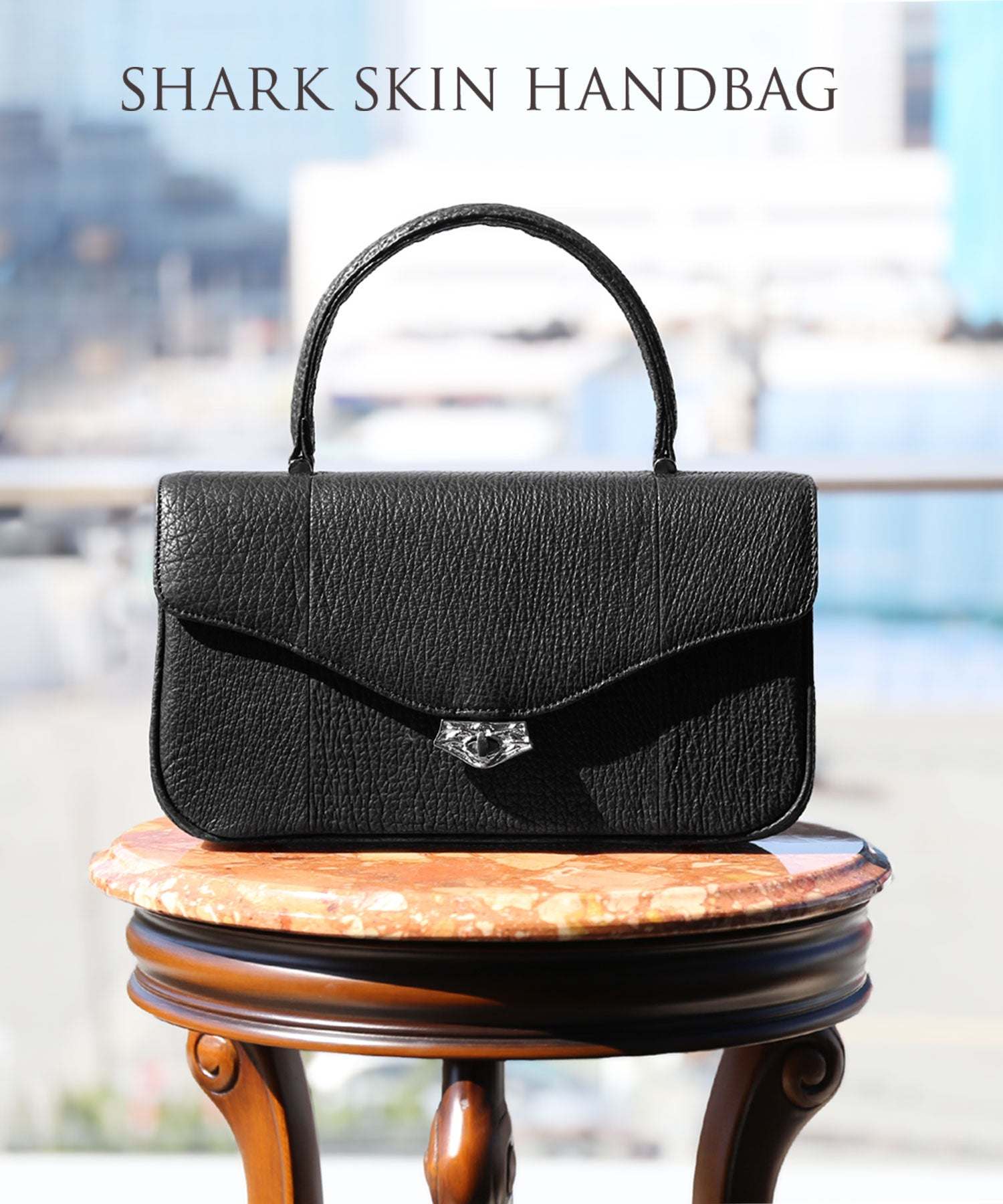 サンキョウショウカイ 三京商会 シャークレザーブラックフォーマルバッグ日本製