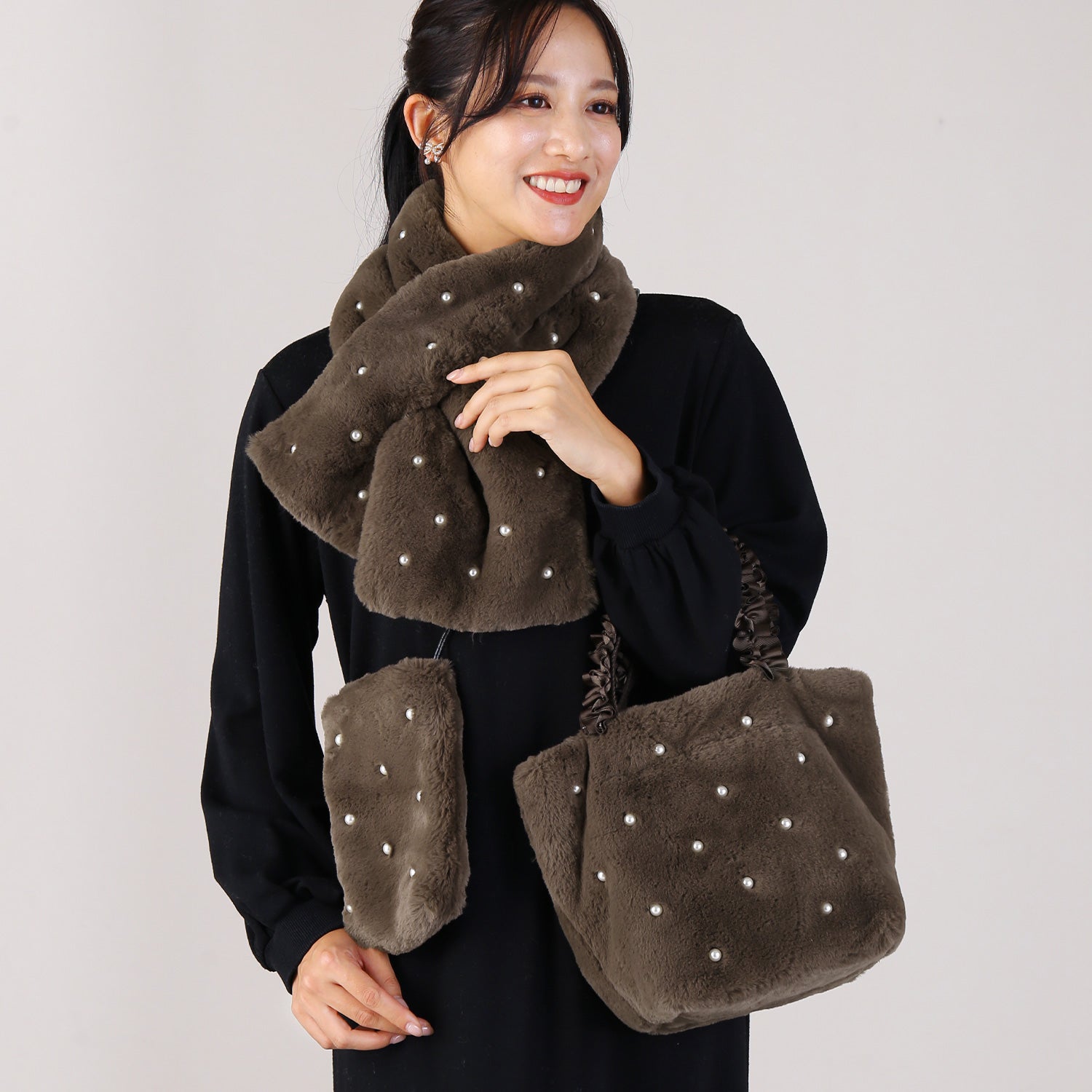 サンキョウショウカイ 三京商会 ファーバッグ マフラー 3点セット (モカ) モカ