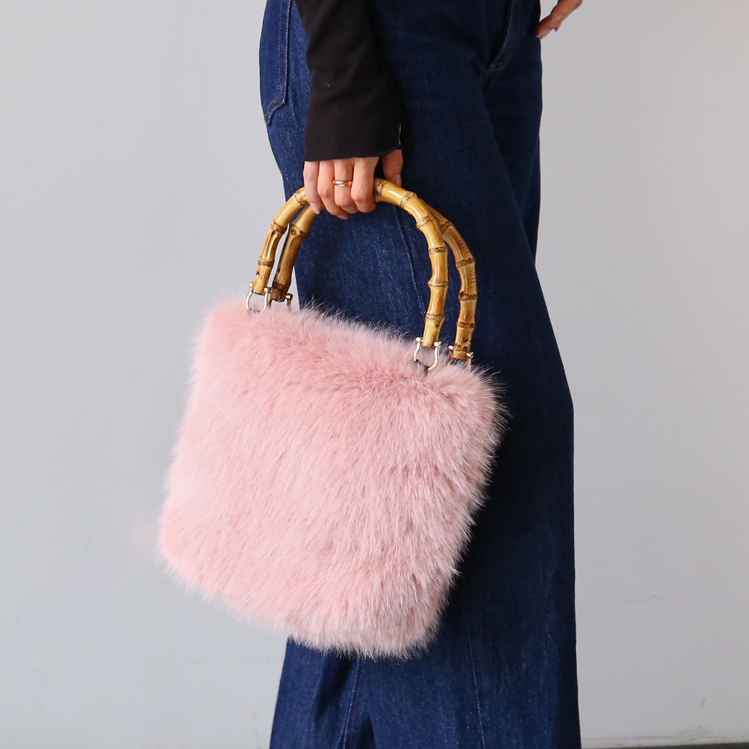 サンキョウショウカイ 三京商会 ファーバッグ バンブーハンドル Mサイズ (レトロピンク) レトロピンク