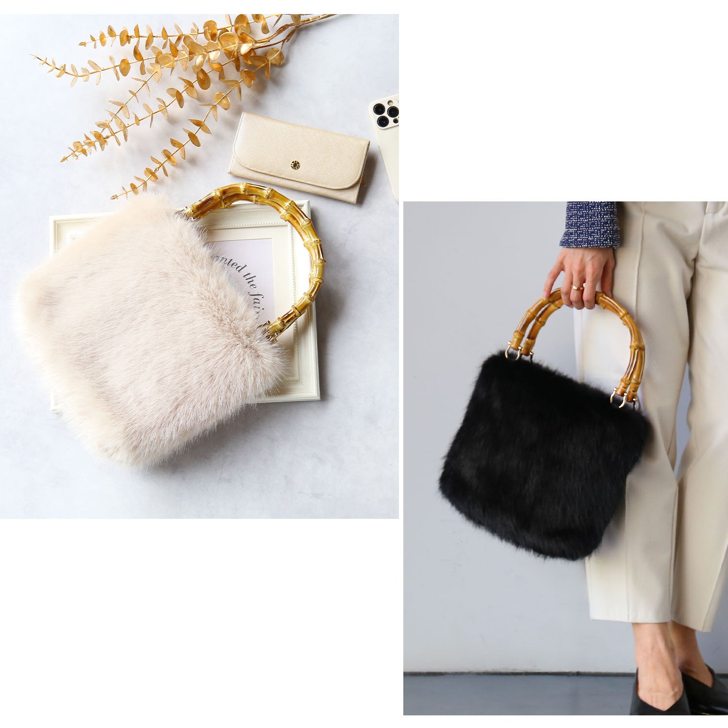 サンキョウショウカイ 三京商会 ファーバッグ バンブーハンドル Mサイズ (レトロピンク) レトロピンク