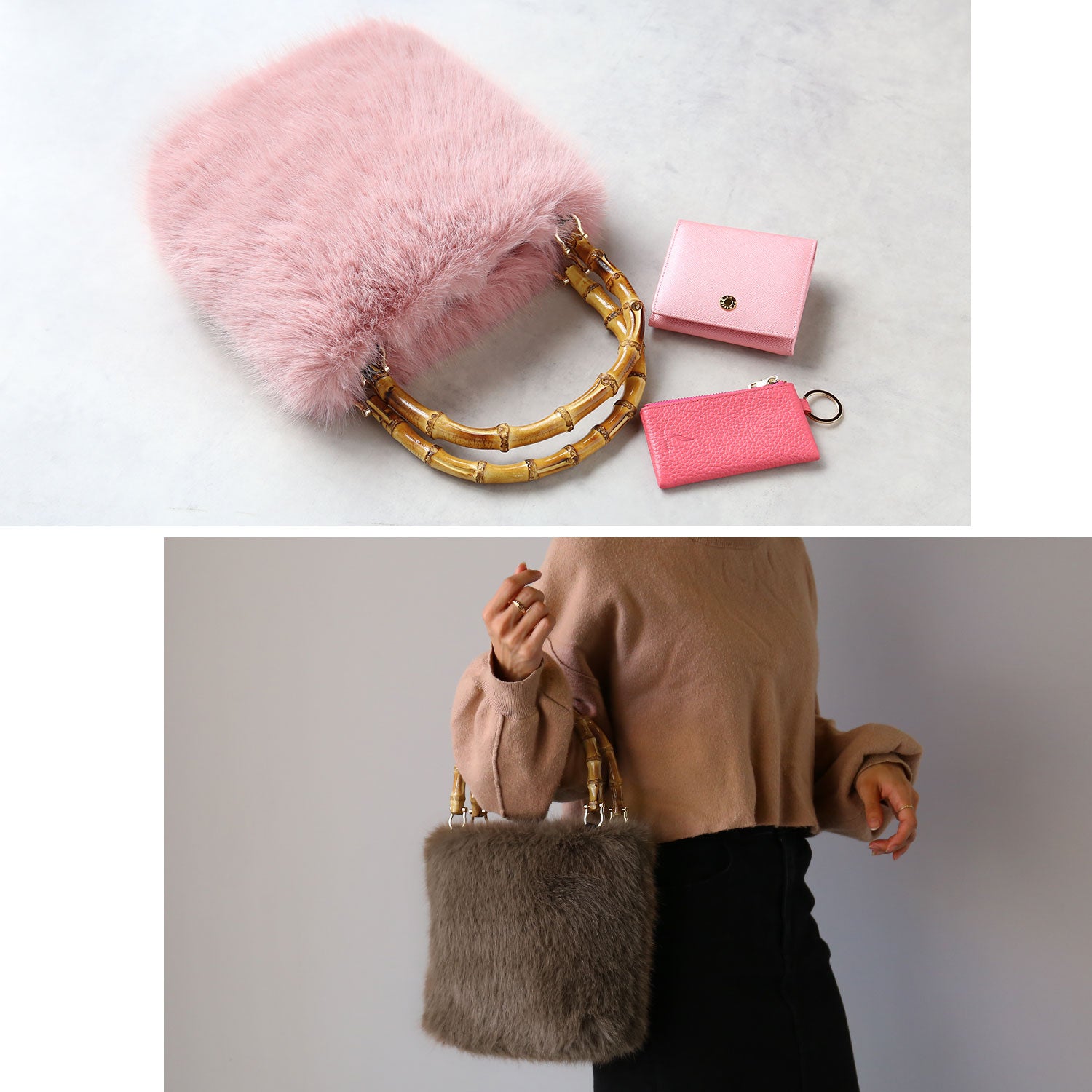 サンキョウショウカイ 三京商会 ファーバッグ バンブーハンドル Mサイズ (レトロピンク) レトロピンク