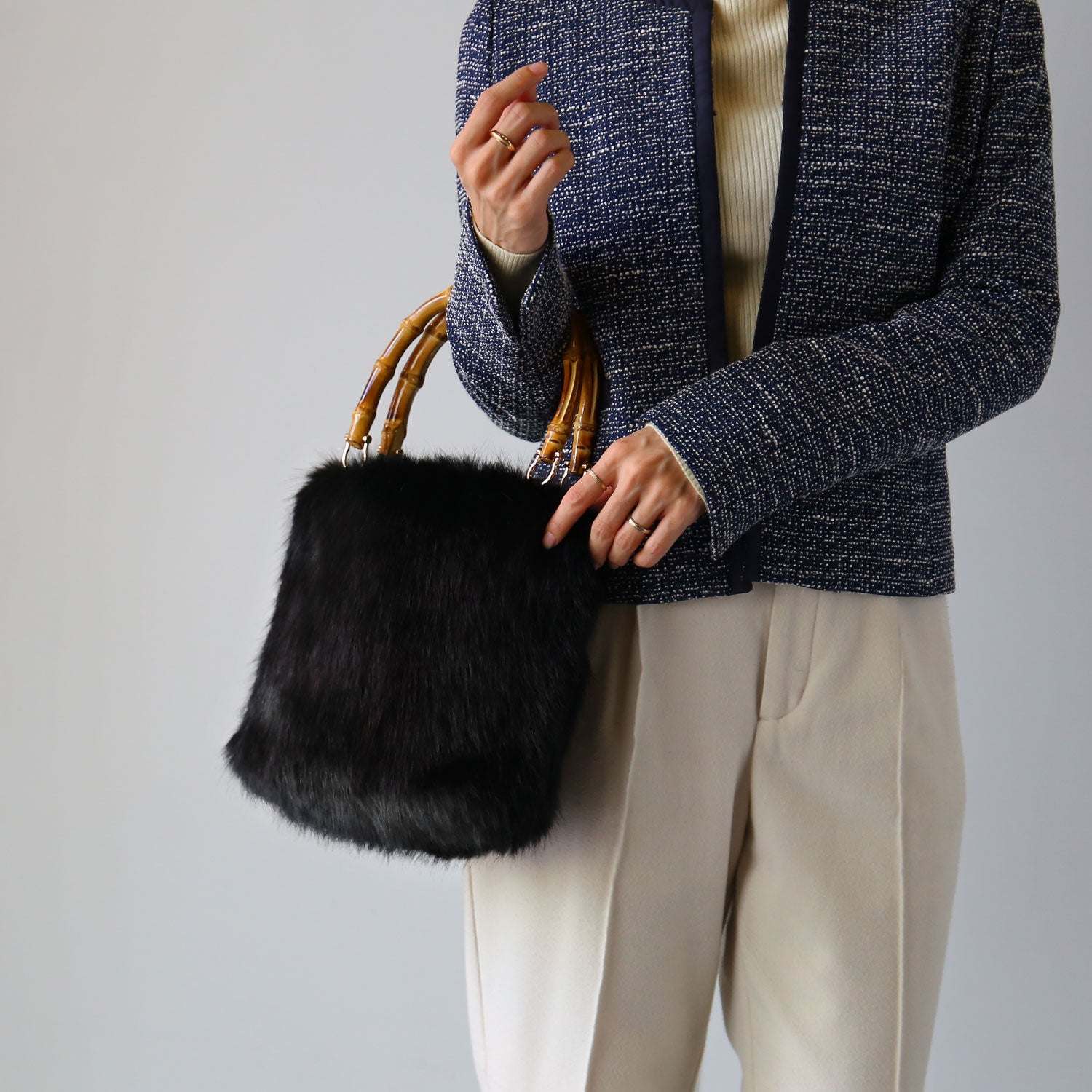 サンキョウショウカイ 三京商会 ファーバッグ バンブーハンドル Mサイズ (レトロピンク) レトロピンク