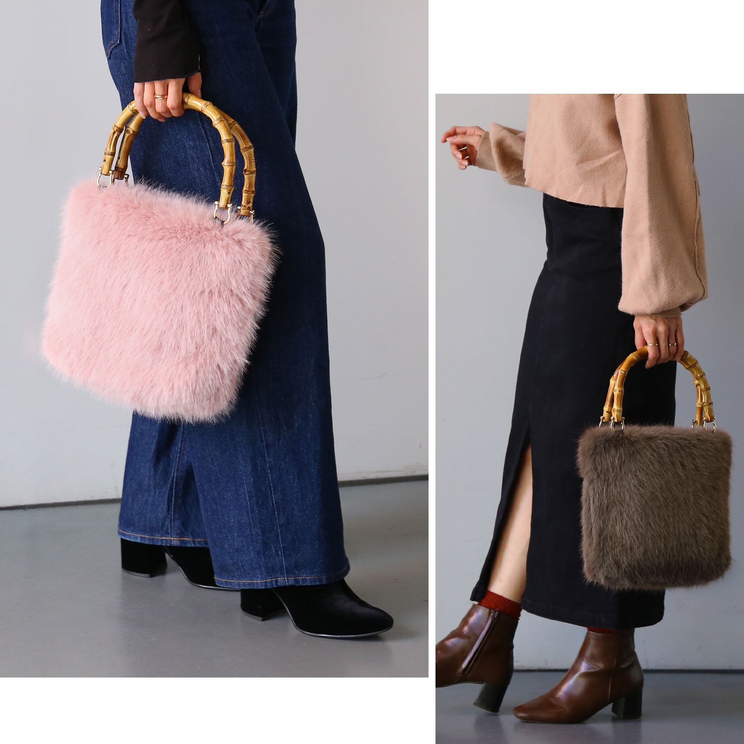 サンキョウショウカイ 三京商会 ファーバッグ バンブーハンドル Mサイズ (レトロピンク) レトロピンク