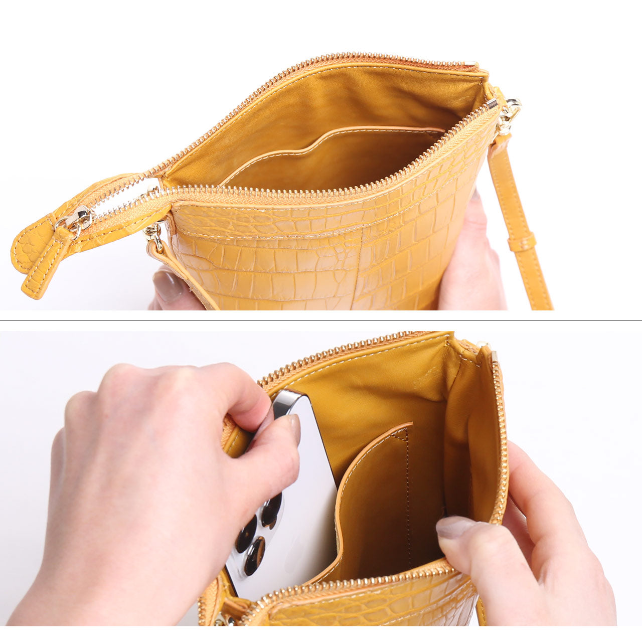 サンキョウショウカイ 三京商会 クロコダイルレザーサコッシュショルダーバッグマット加工縦型 (ブラック) ブラック