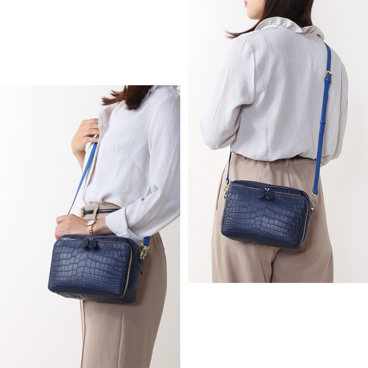 サンキョウショウカイ 三京商会 クロコダイルレザーショルダーバッグ (アイリスブルー) アイリスブルー