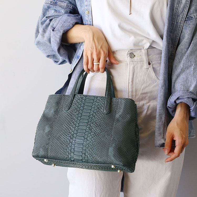 サンキョウショウカイ 三京商会 パイソンレザー トートバッグ 軽量 ヘビ革 (ネイビー) ネイビー