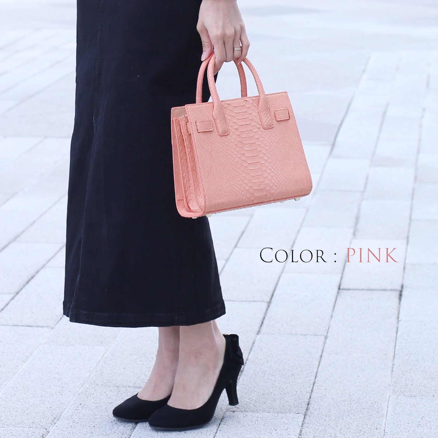 サンキョウショウカイ 三京商会 ダイヤモンドパイソンレザー ハンドバッグ (グレー) グレー