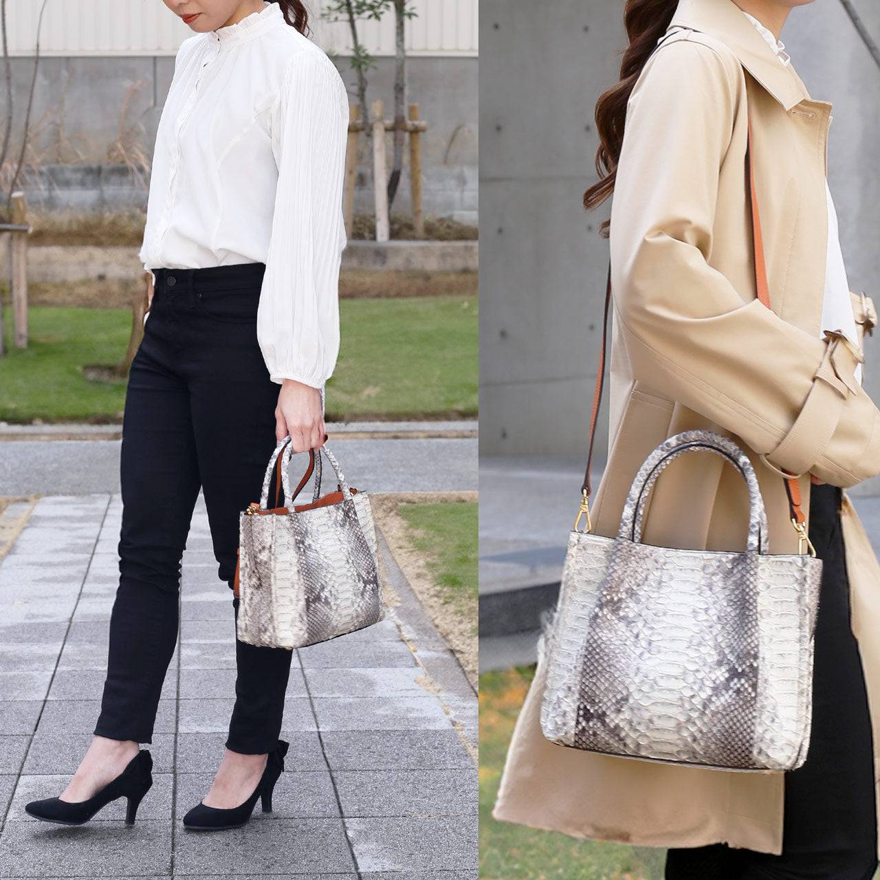 サンキョウショウカイ 三京商会 ダイヤモンドパイソン 2way ハンドバッグ (ナチュラル×ライラック) ナチュラル×ライラック