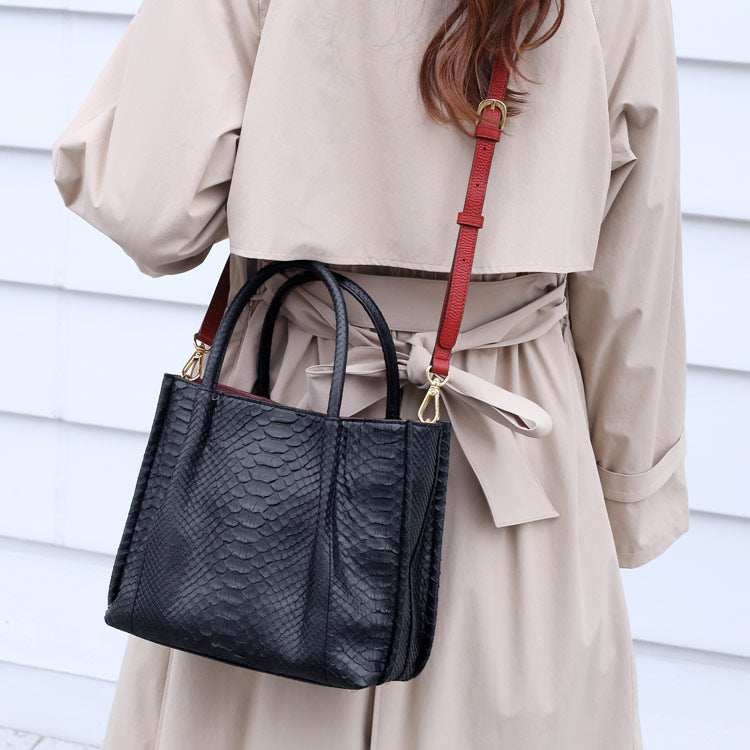 サンキョウショウカイ 三京商会 ダイヤモンドパイソン 2way ハンドバッグ (ブラック×カンパリ) ブラック×カンパリ