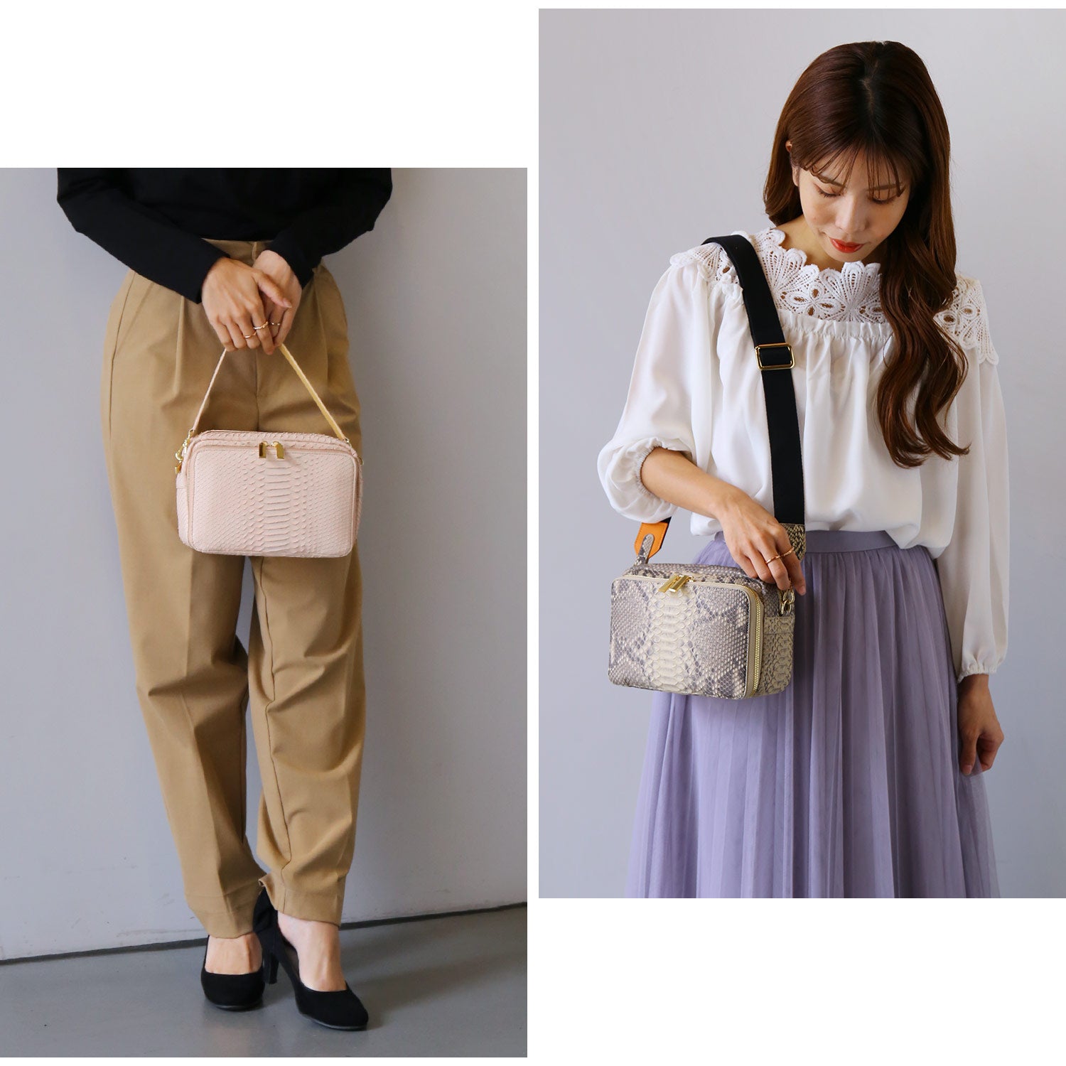 サンキョウショウカイ 三京商会 パイソンレザー ショルダーバッグ 3種類のストラップ付き (ナチュラル) ナチュラル