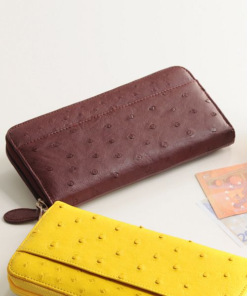 サンキョウショウカイ 三京商会 オーストリッチ 長財布 本革 リアルレザー ラウンドファスナー (ボルドー) ボルドー