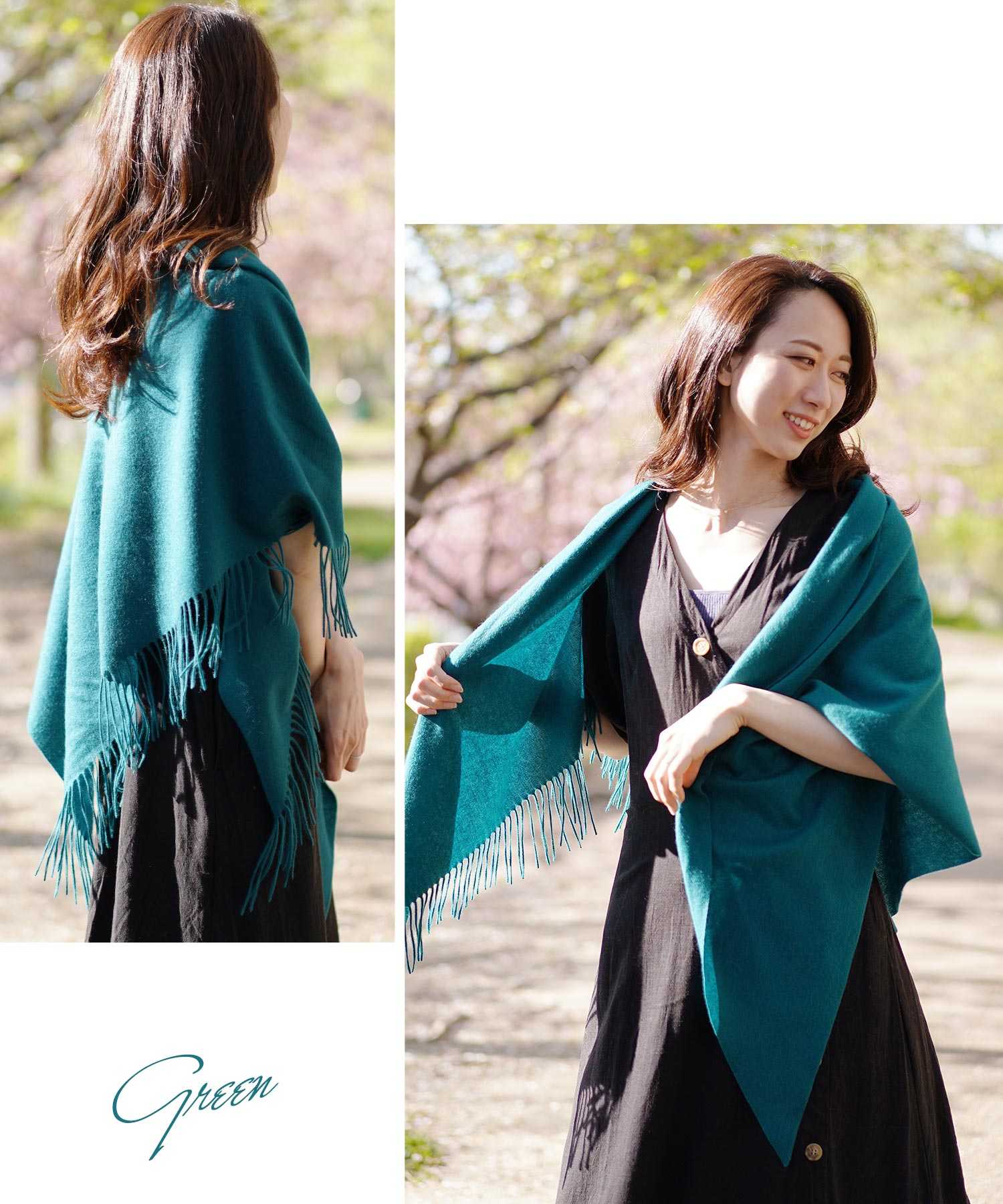 サンキョウショウカイ 三京商会 カシミヤ100%三角ストールフリンジ付き (ベージュチェック) ベージュチェック