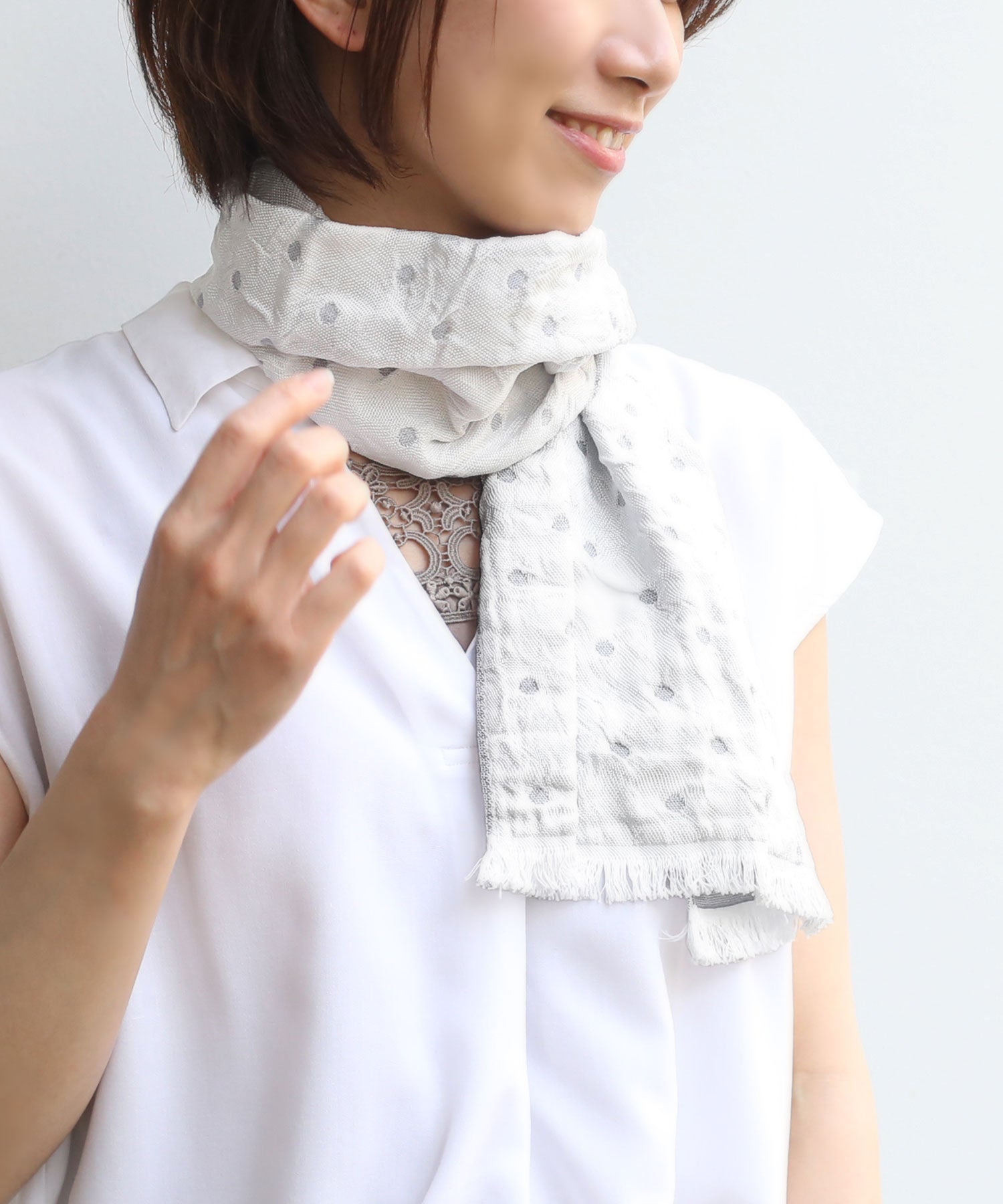 サンキョウショウカイ 三京商会 接触冷感UVカットひんやりタオルマフラー,ドットグレー