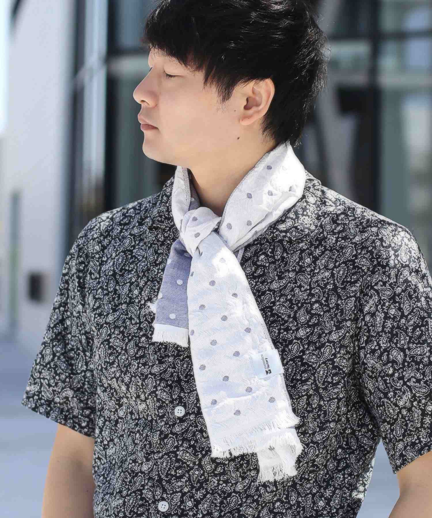 サンキョウショウカイ 三京商会 接触冷感UVカットひんやりタオルマフラー,ドットネイビー