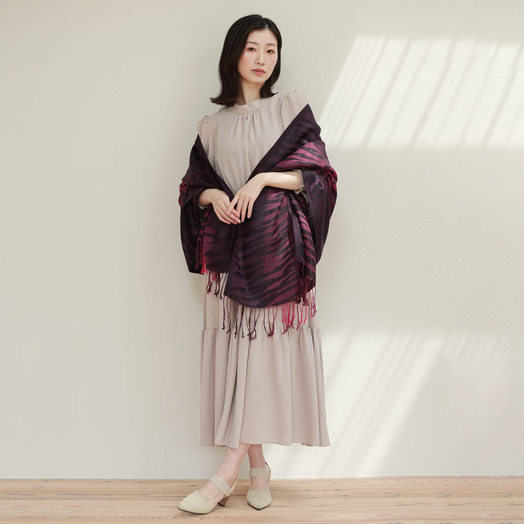 サンキョウショウカイ 三京商会 ゼブラ柄&レオパード柄 大判 ストール 薄手 レディース 結婚式 パーティー (003ワイン系) 003ワイン系