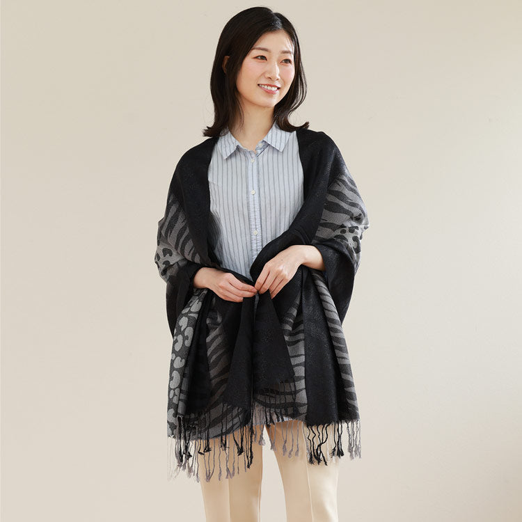 サンキョウショウカイ 三京商会 ゼブラ柄&レオパード柄 大判 ストール 薄手 レディース 結婚式 パーティー (003ワイン系) 003ワイン系