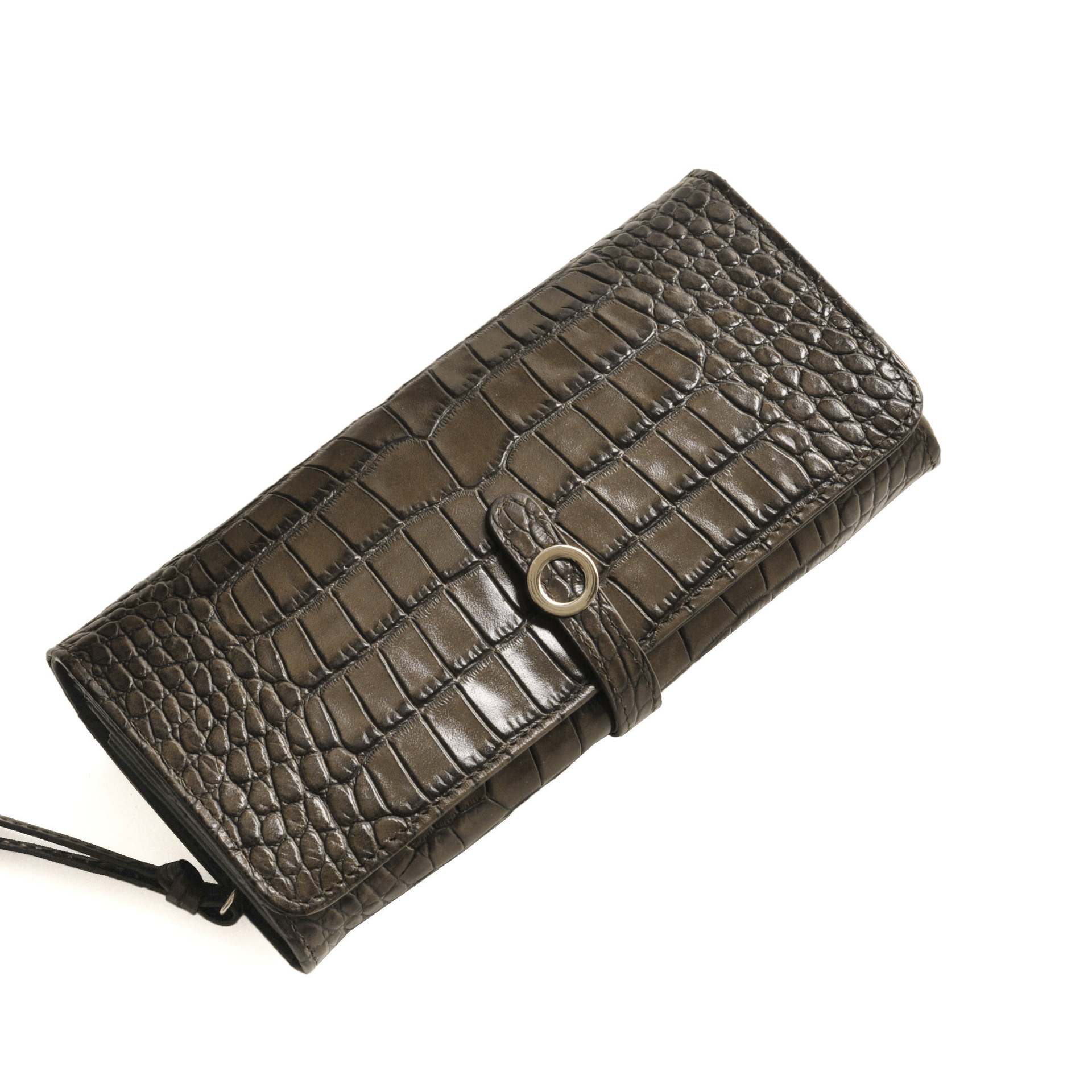 サンキョウショウカイ 三京商会 牛革クロコダイル型押し長財布 (ダークブラウン) ダークブラウン