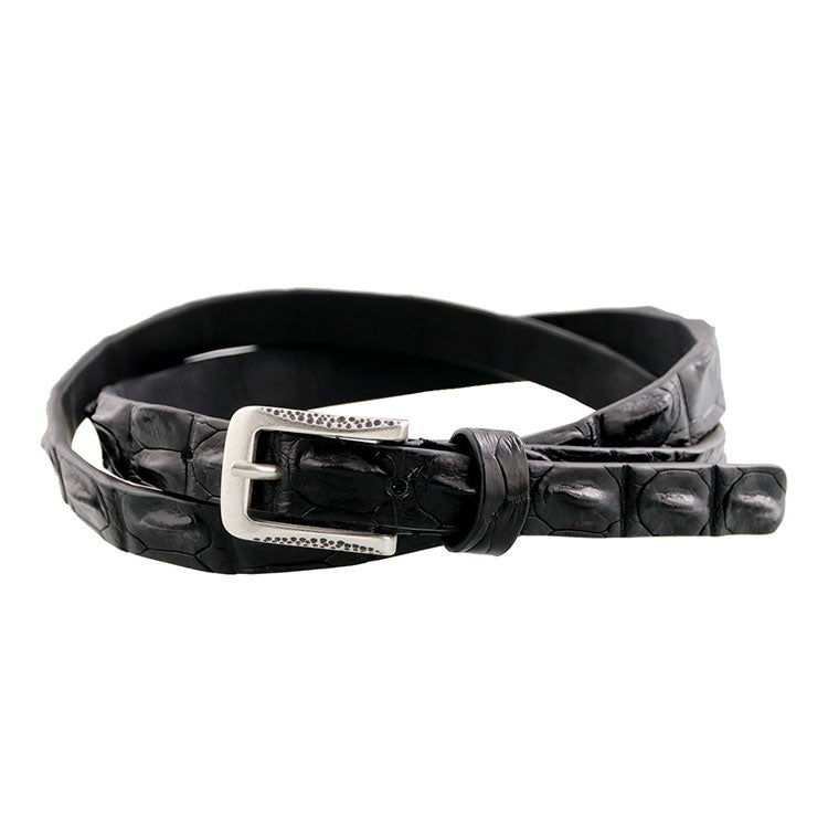 サンキョウショウカイ 三京商会 スモールクロコダイルレザー(ポロサス) ベルト ピンタイプ (ブラック) ブラック