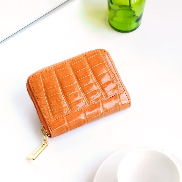 サンキョウショウカイ 三京商会 クロコダイルレザーミニ財布 (サーモンオレンジ) サーモンオレンジ