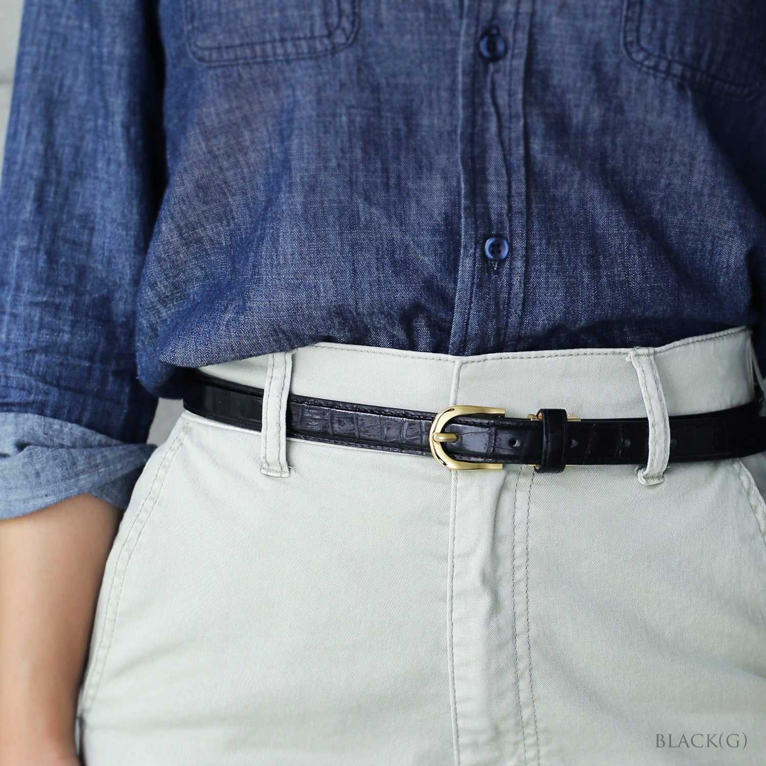 サンキョウショウカイ 三京商会 クロコダイルレザー ベルト シャイニング加工 20mm (ボルドー) ボルドー