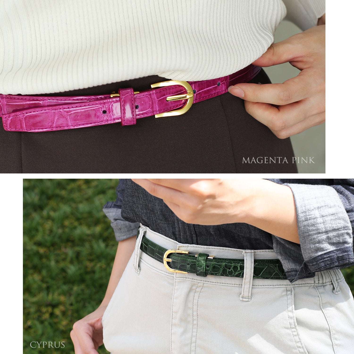 サンキョウショウカイ 三京商会 クロコダイルレザー ベルト シャイニング加工 20mm (ボルドー) ボルドー