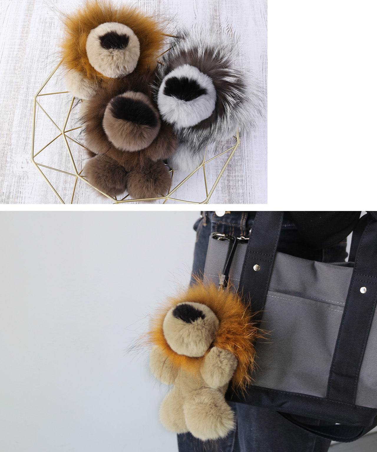 サンキョウショウカイ 三京商会 バッグファーチャーム ライオン キーホルダー (ブラウン) ブラウン