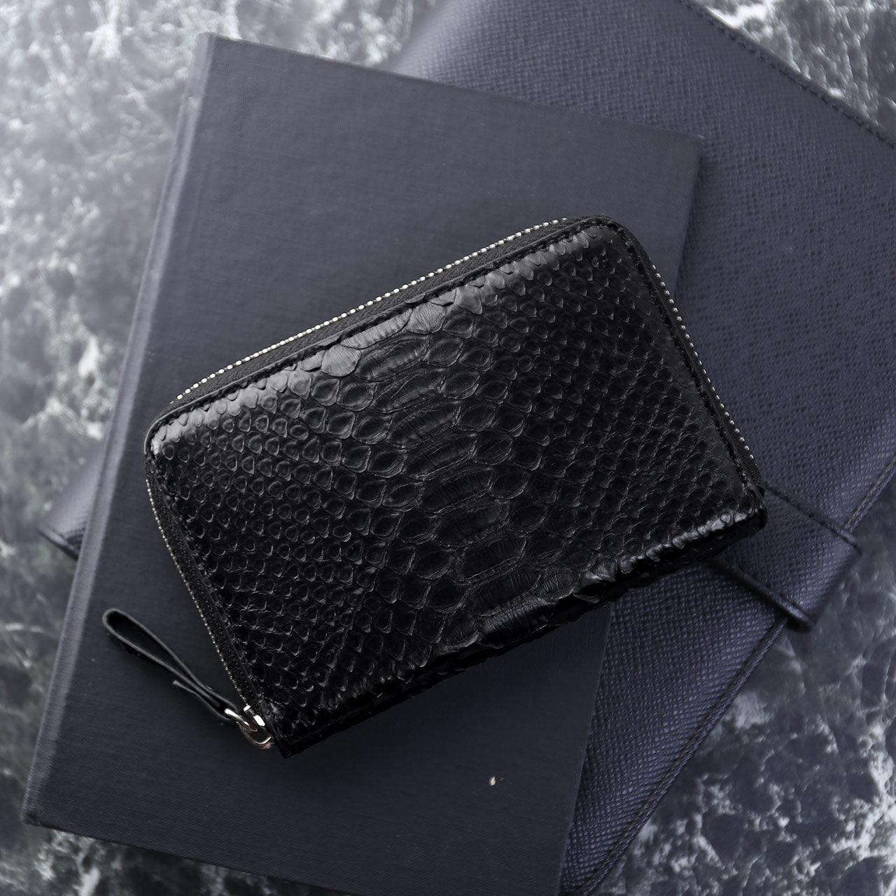 サンキョウショウカイ 三京商会 ダイヤモンドパイソン ラウンドファスナー コンパクト財布 (ブラック) ブラック