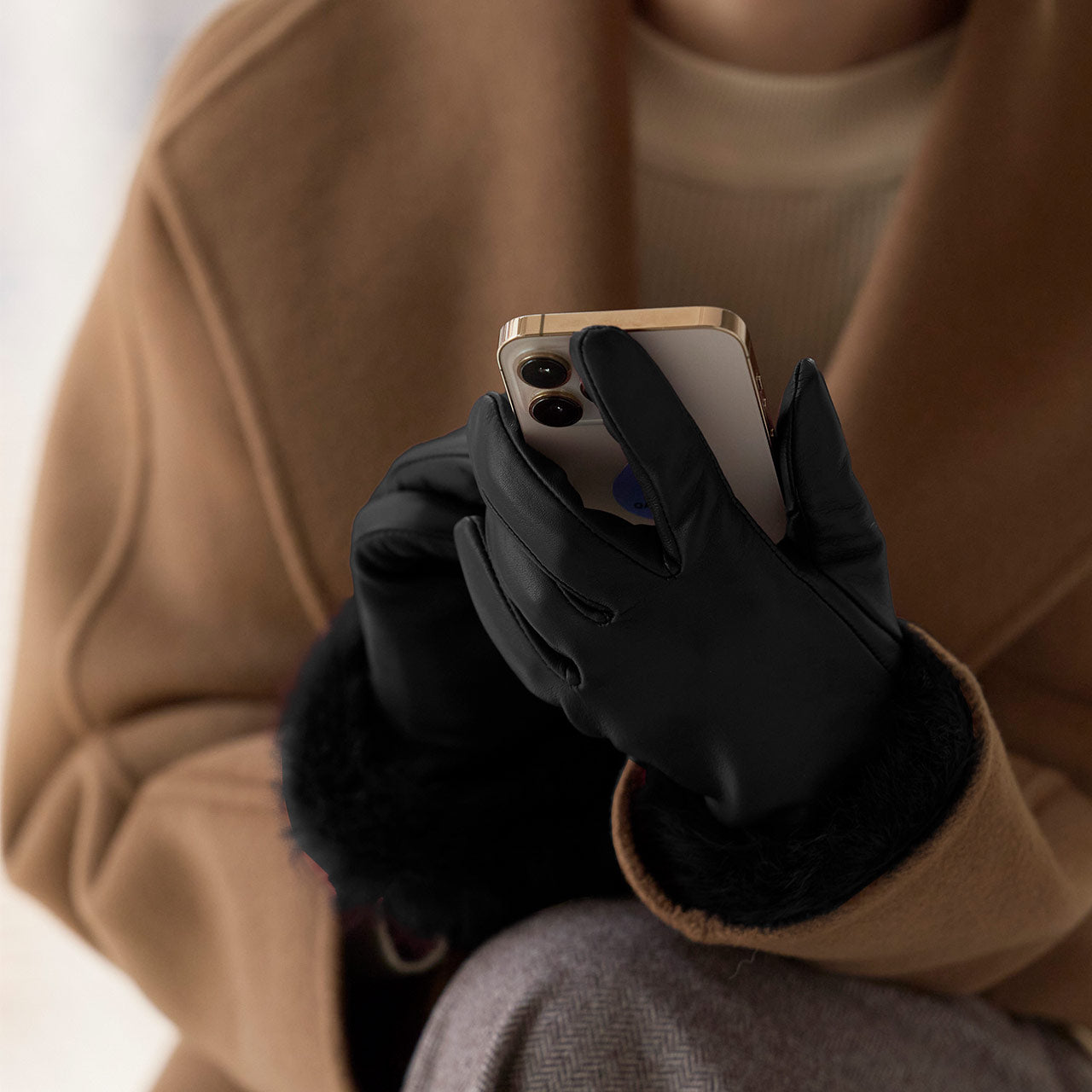 サンキョウショウカイ 三京商会 ラムレザースマホ手袋 (ブラック) ブラック