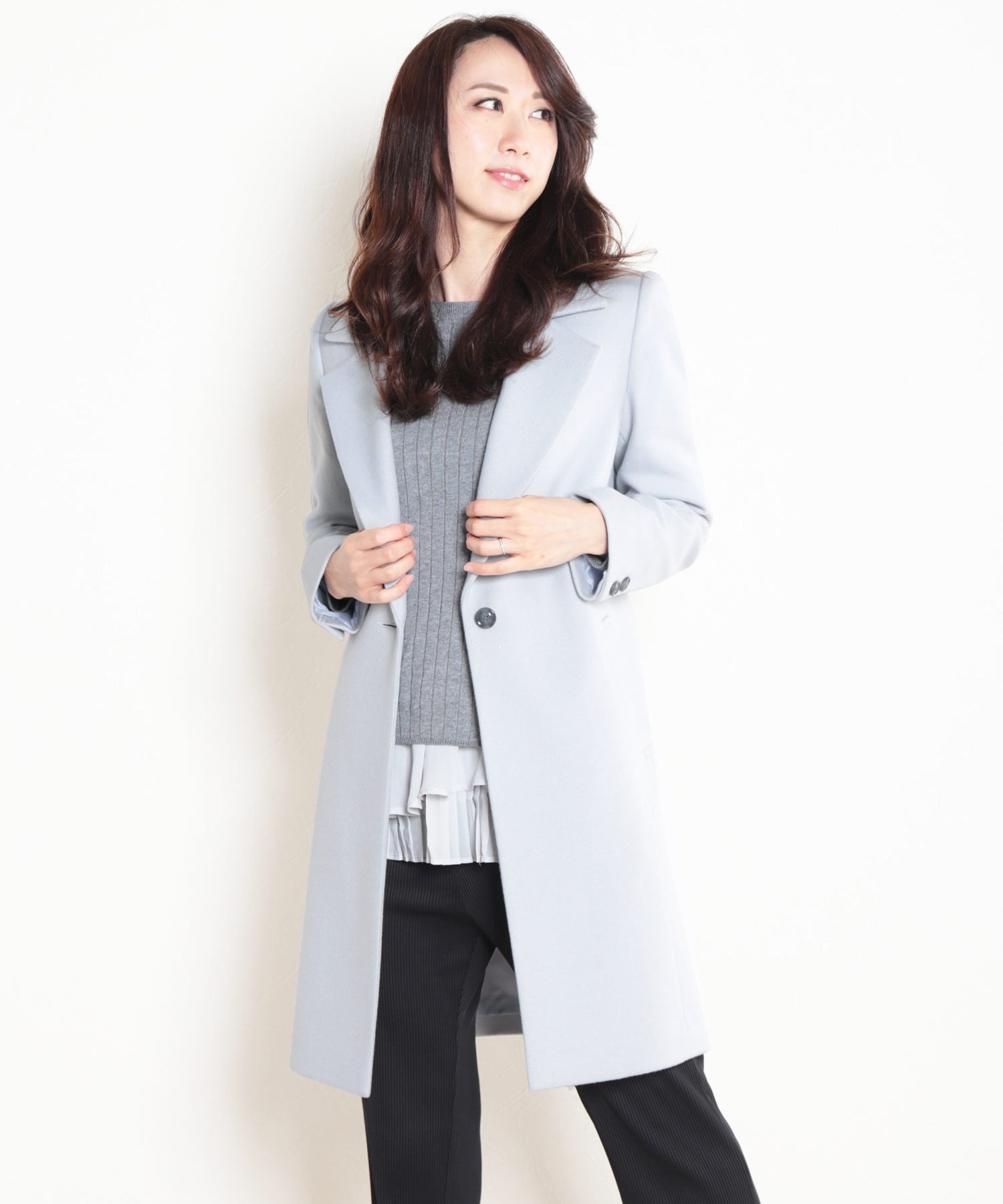 サンキョウショウカイ 三京商会 ウール90% アンゴラ混チェスターコート,シャンパングレー