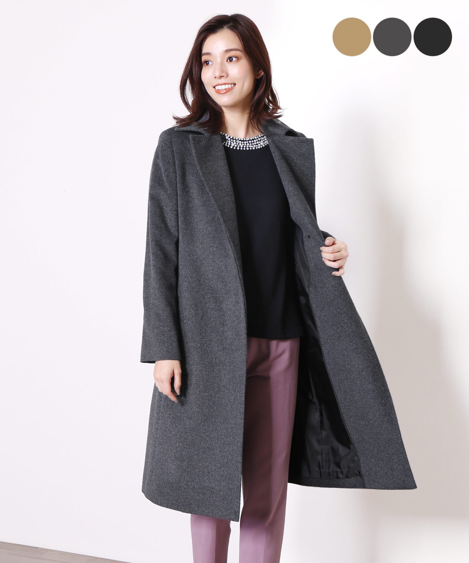 サンキョウショウカイ 三京商会 カシミヤブレンドウールコートテーラードカラー