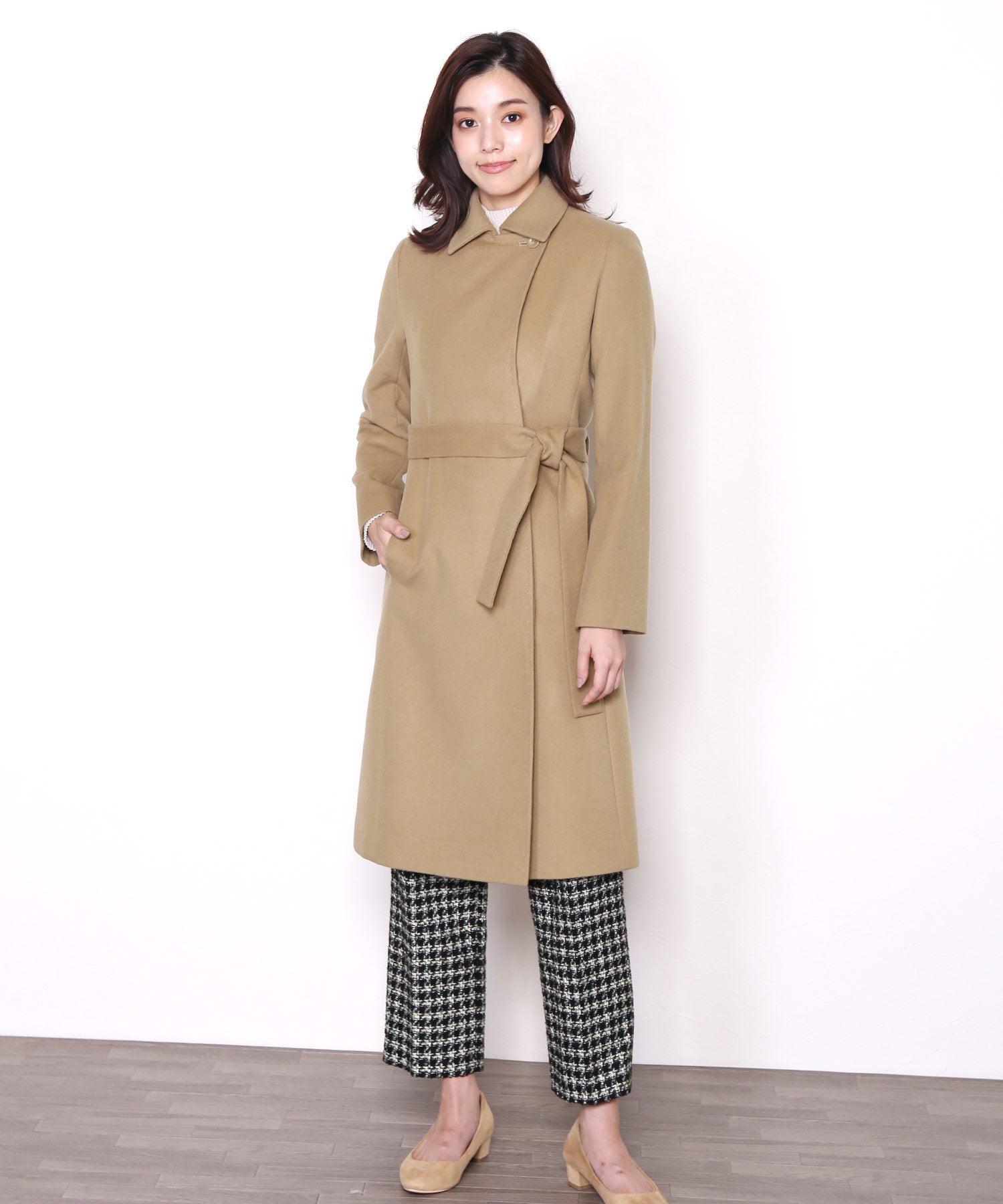 サンキョウショウカイ 三京商会 カシミヤブレンドウールコートテーラードカラー,キャメル