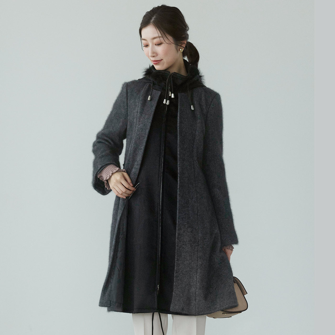 サンキョウショウカイ 三京商会 ミンクブレンドウール&カシミヤ100% コート (ダークグレー) ダークグレー