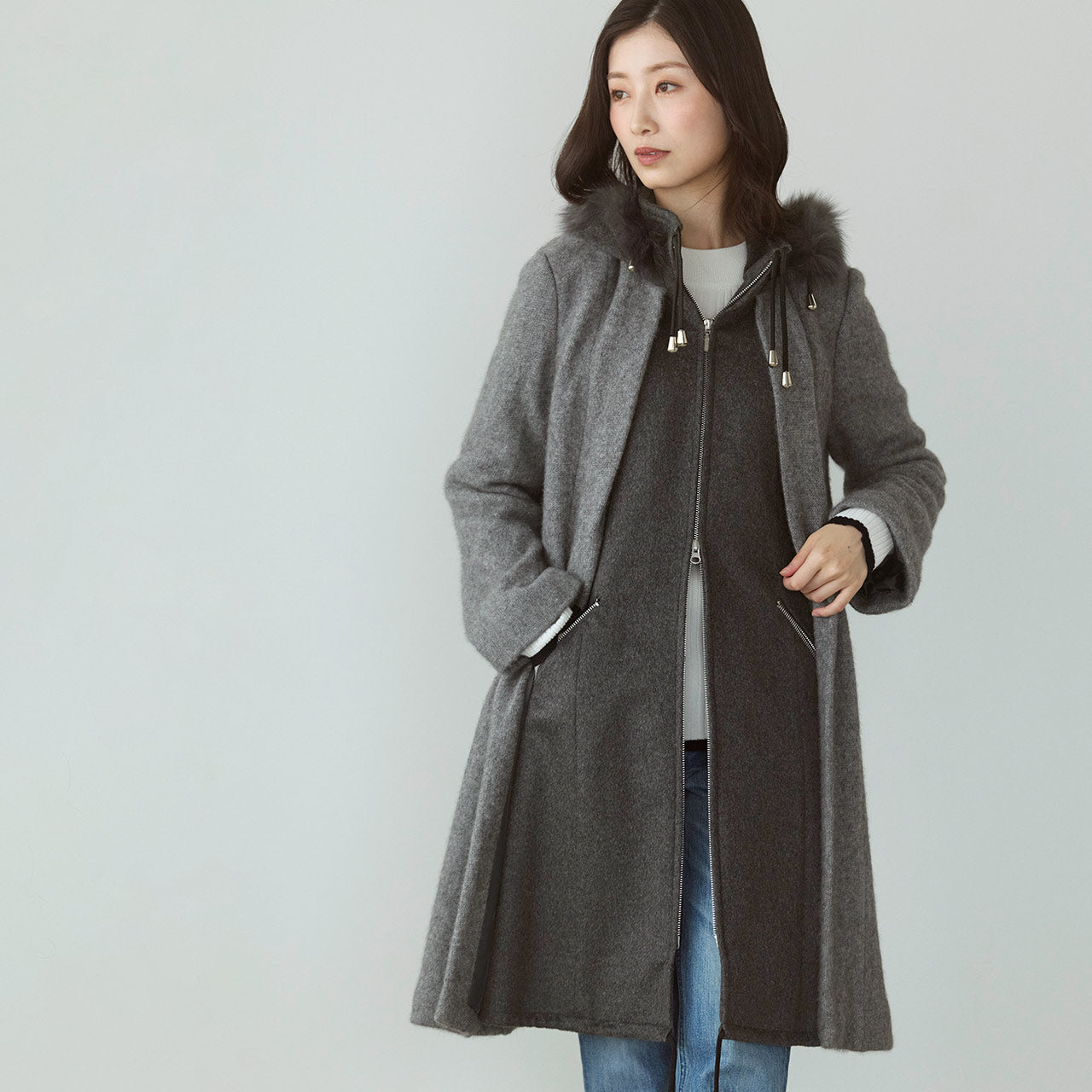 サンキョウショウカイ 三京商会 ミンクブレンドウール&カシミヤ100% コート (ダークグレー) ダークグレー